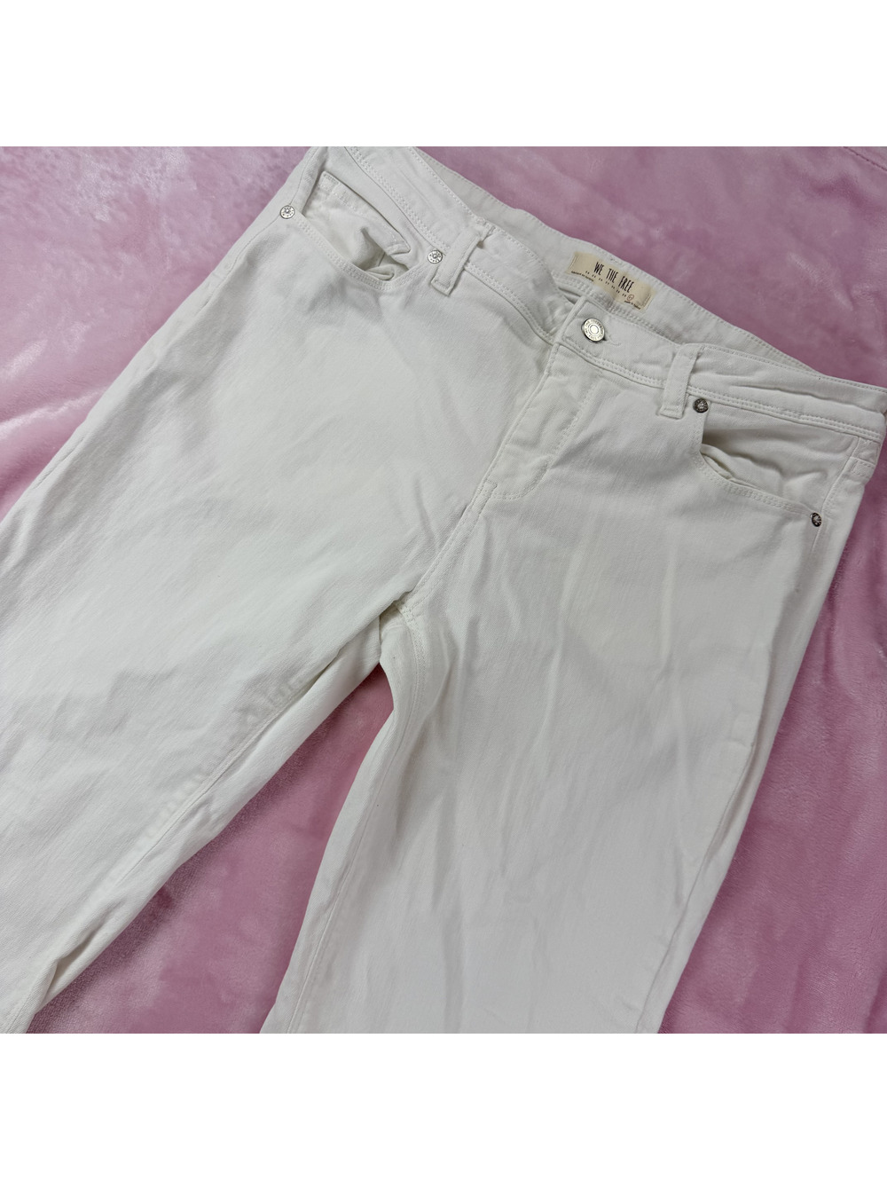 Free People Women's 31 White High Rise Flare Jeans Stretch Wide Leg Y2K Boho